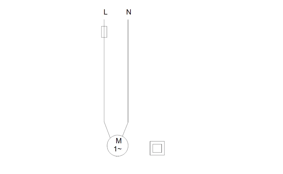 Umwälzpumpe von Grundfos mit einer runden Pumpeinheit, angeschlossen an zwei Leitungen, mit Kabel und Anschlussklemmen sichtbar im Diagramm.